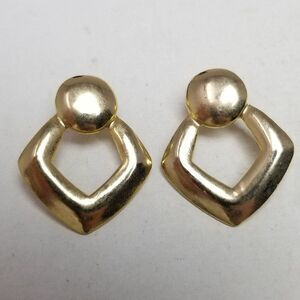 Vintage Gold Tone Door Knocker Style Stud Earrings, Retro 80s 90s Style, Estate